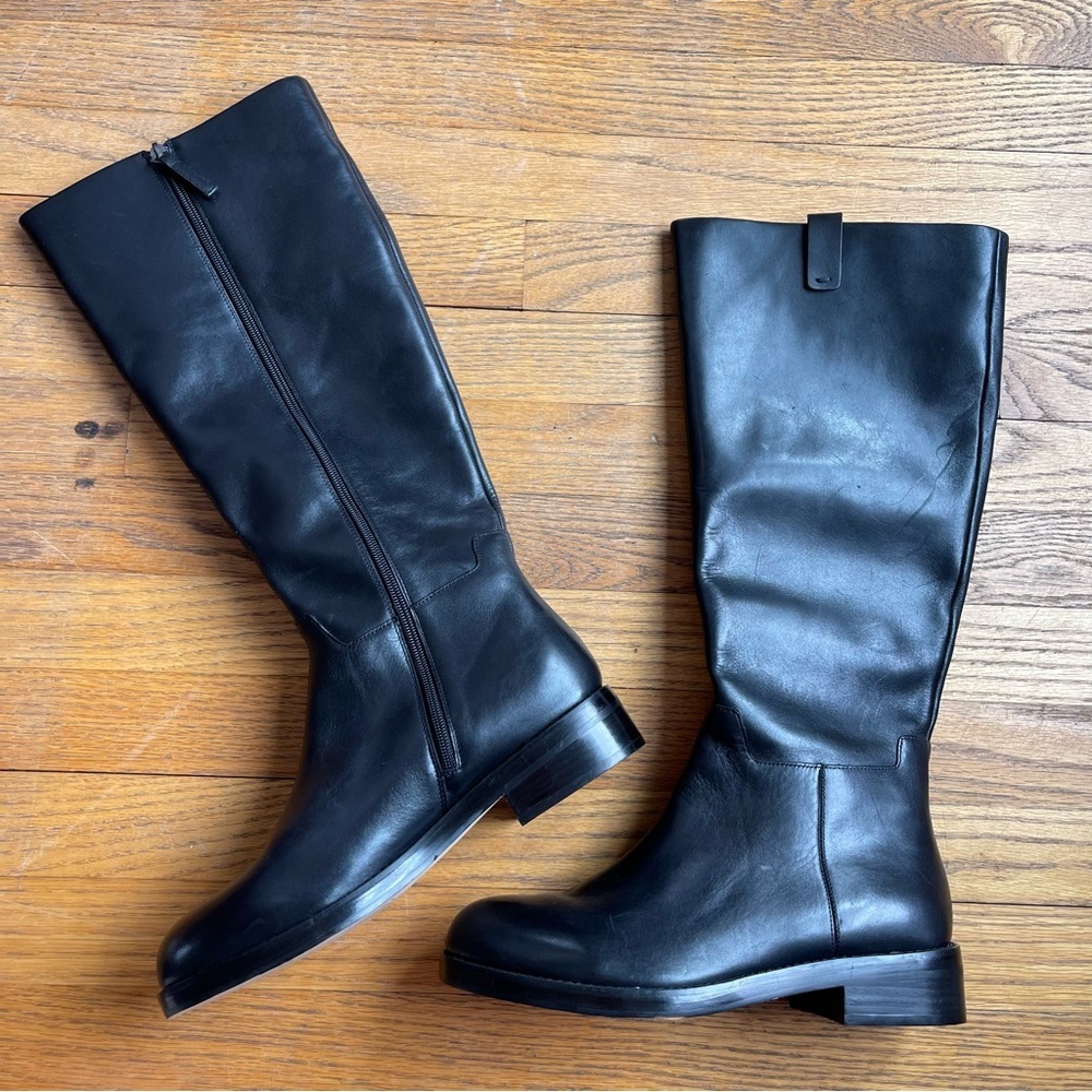 Sanctuary Black Leather Knee-High Heeled Boots